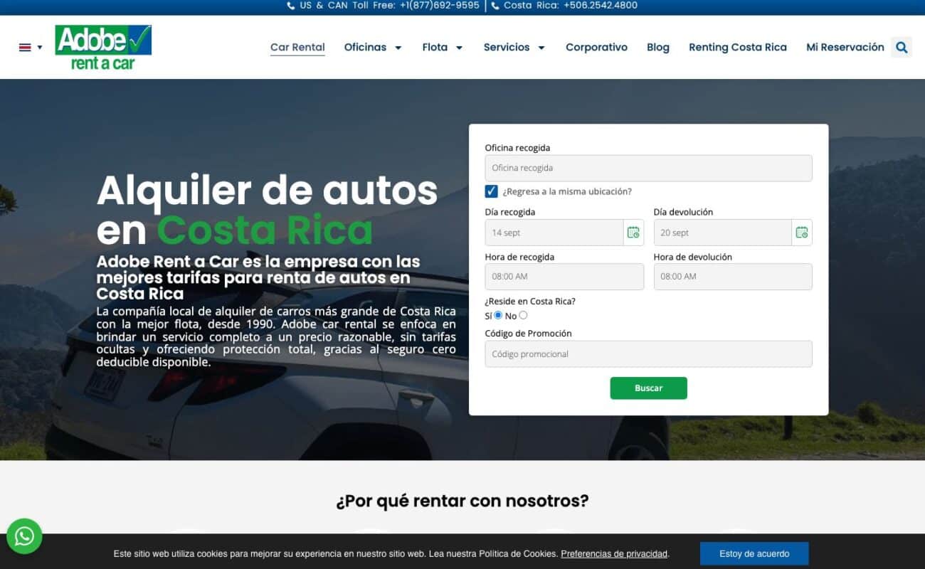 Sitio web de Adobe Rent a Car